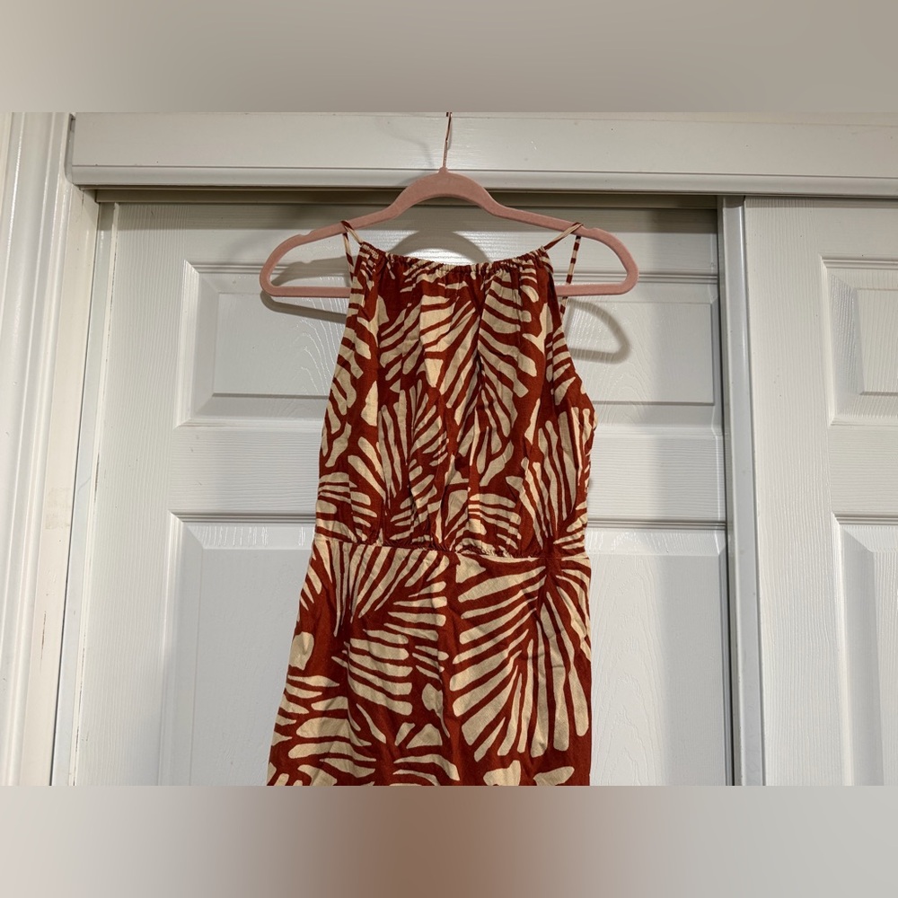 NWT Banana Republic Factory Linen-BLEND HIGH-NECK MIDI DRESS Leaf Print Size 2 - Picture 4 of 10